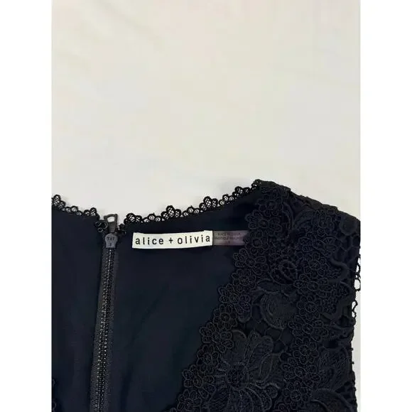 Alice + Olivia Lennon V-Neck Black Lace Mini Cocktail Dress Women's 4 Scalloped - Picture 14 of 16